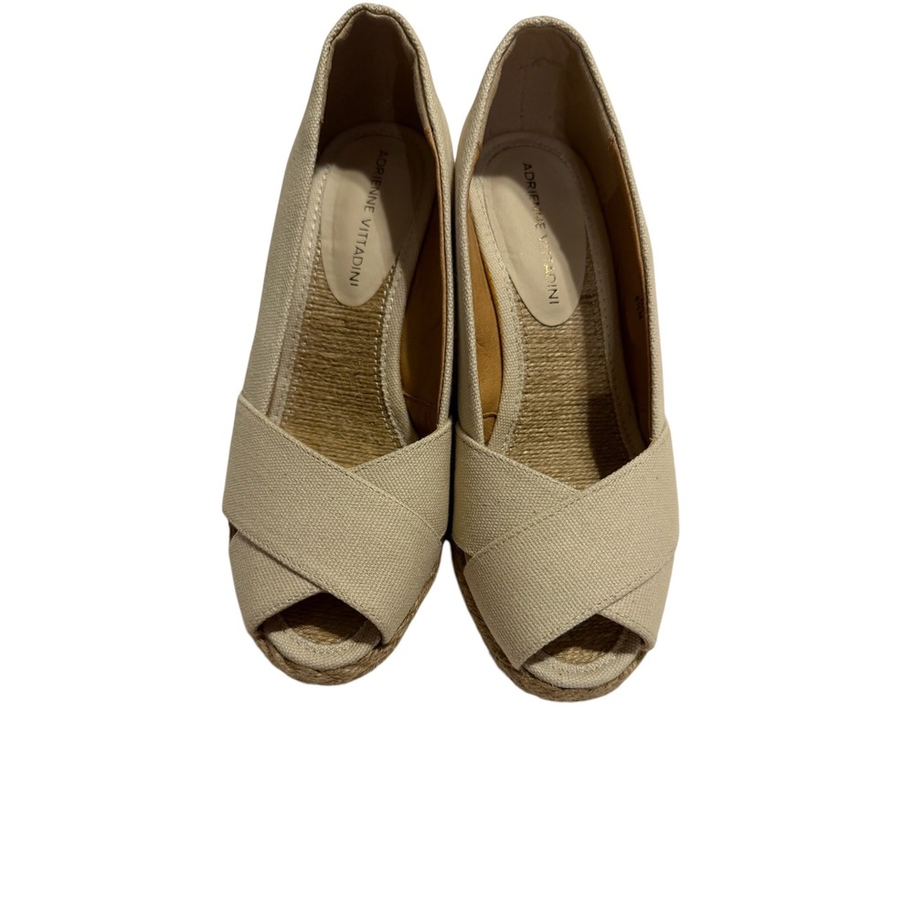 Adrienne Vittadini Bailee Beige Canvas Espadrille Wedge Sandals Womens 6.5M - Picture 11 of 12
